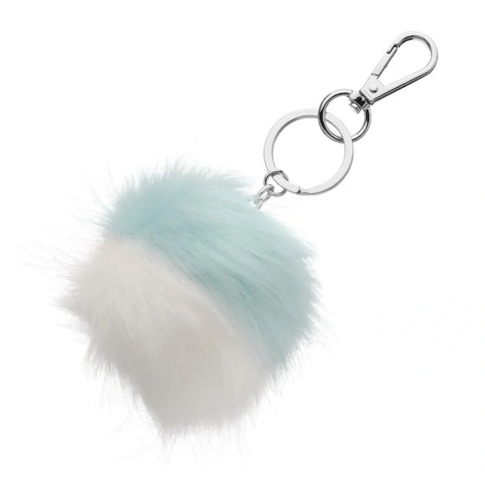 LC Lauren Conrad Blue White Faux Fur Pom Pom Keychain Bag Charm Y2K Coquette NWT